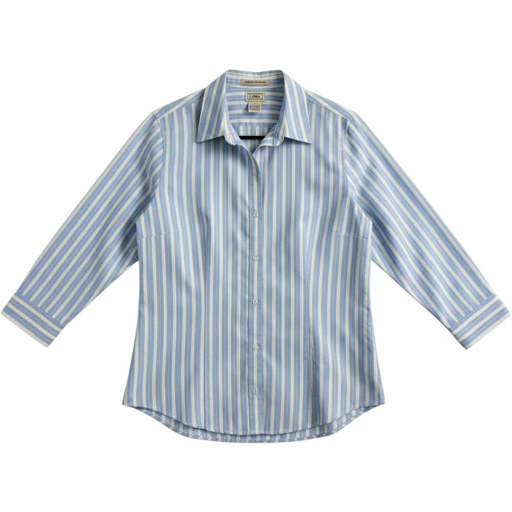 LL Bean Wrinkle Resistant Striped Button Down Shirt SM Blue Green White‎ Career